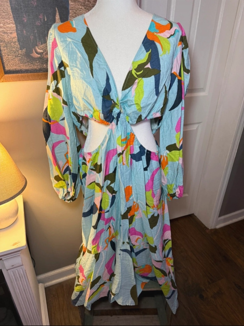 a new day Light Blue Cutout Maxi Dress with Multi-Color Abstract Print